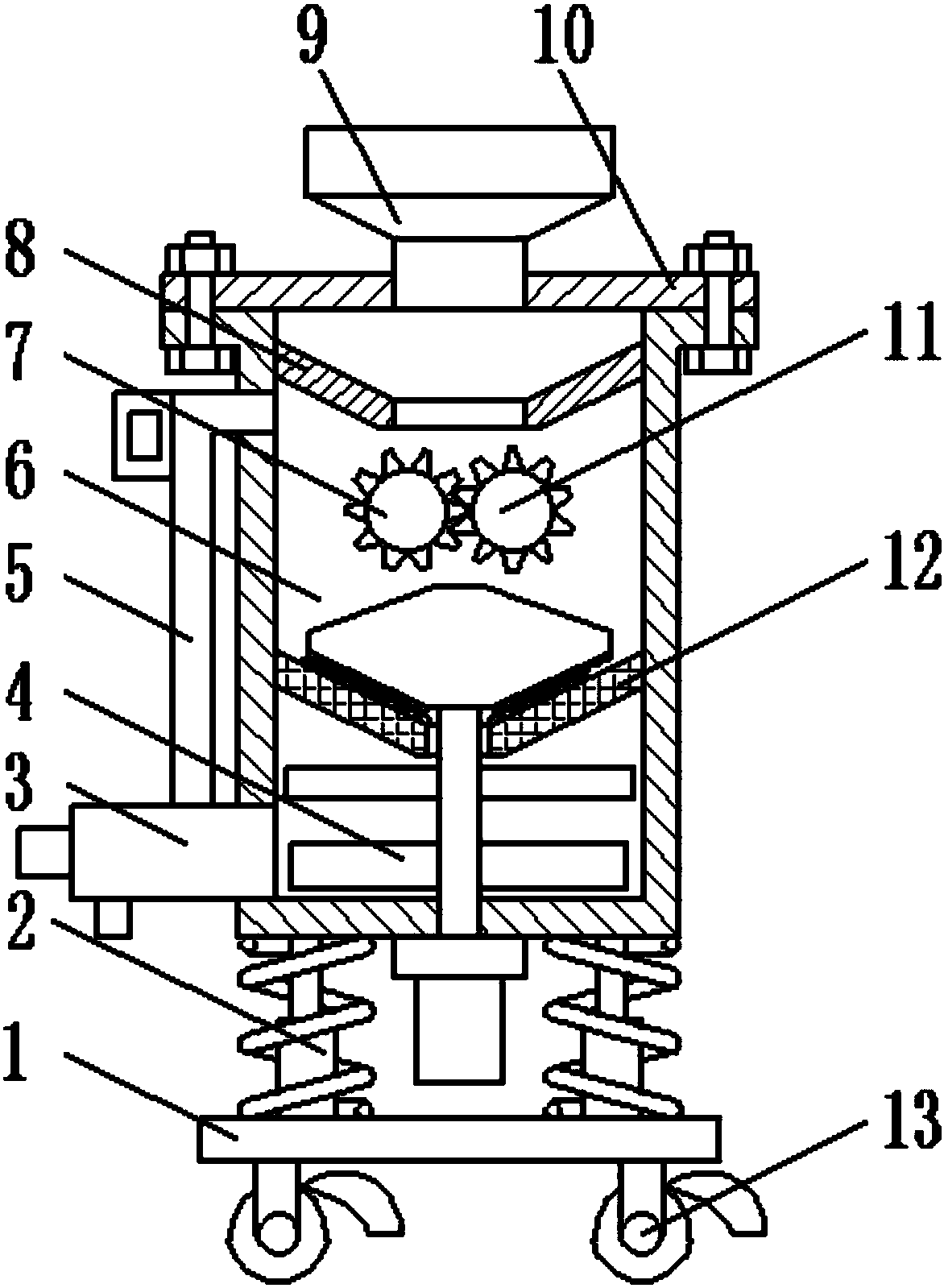 High-efficient wood powder smashing device for discharging materials