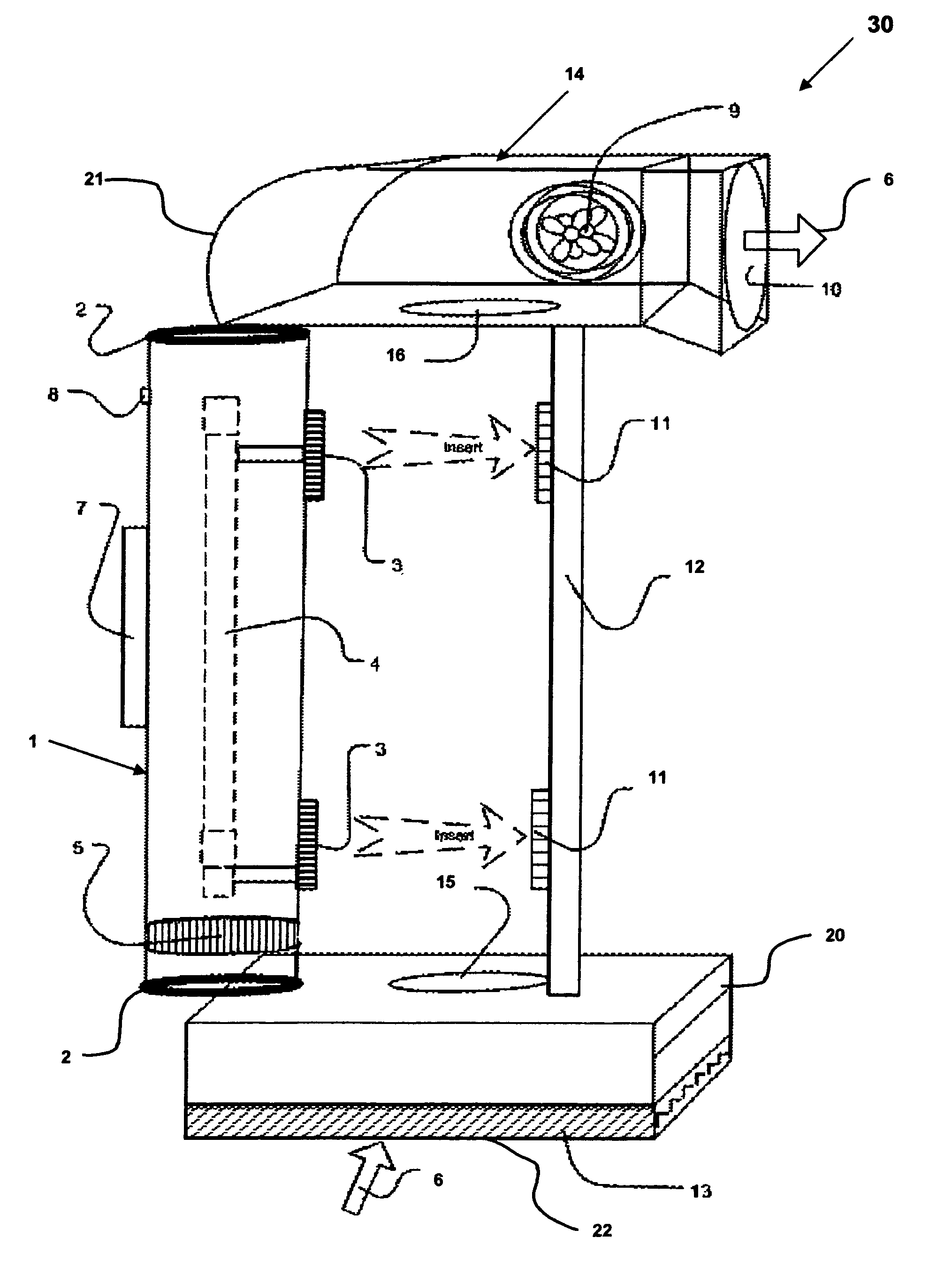 Air disinfecting system and cartridge device containing ultraviolet light