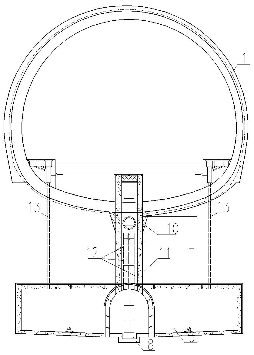 Tunnel drainage structure combining deeply-buried central ditch and drainage tunnel and construction method