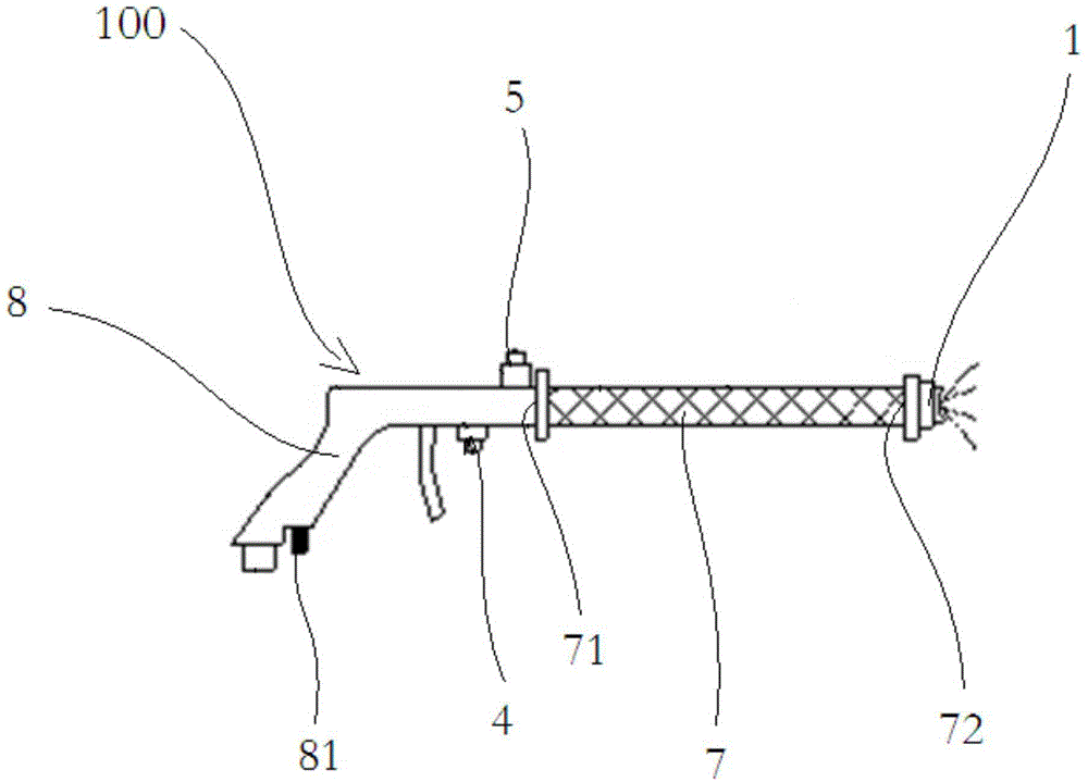 Jet structure and spraying device with jet structure
