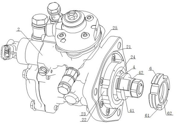 A transmission connection structure between an air compressor and a high-pressure oil pump