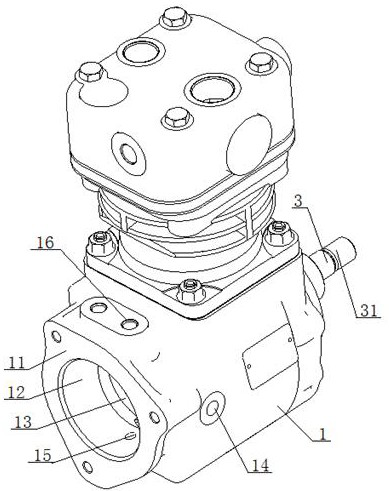 A transmission connection structure between an air compressor and a high-pressure oil pump