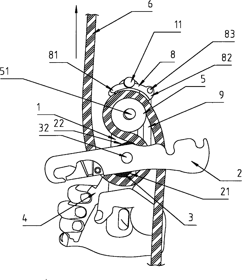A rope braking and descending device and a rope threading method