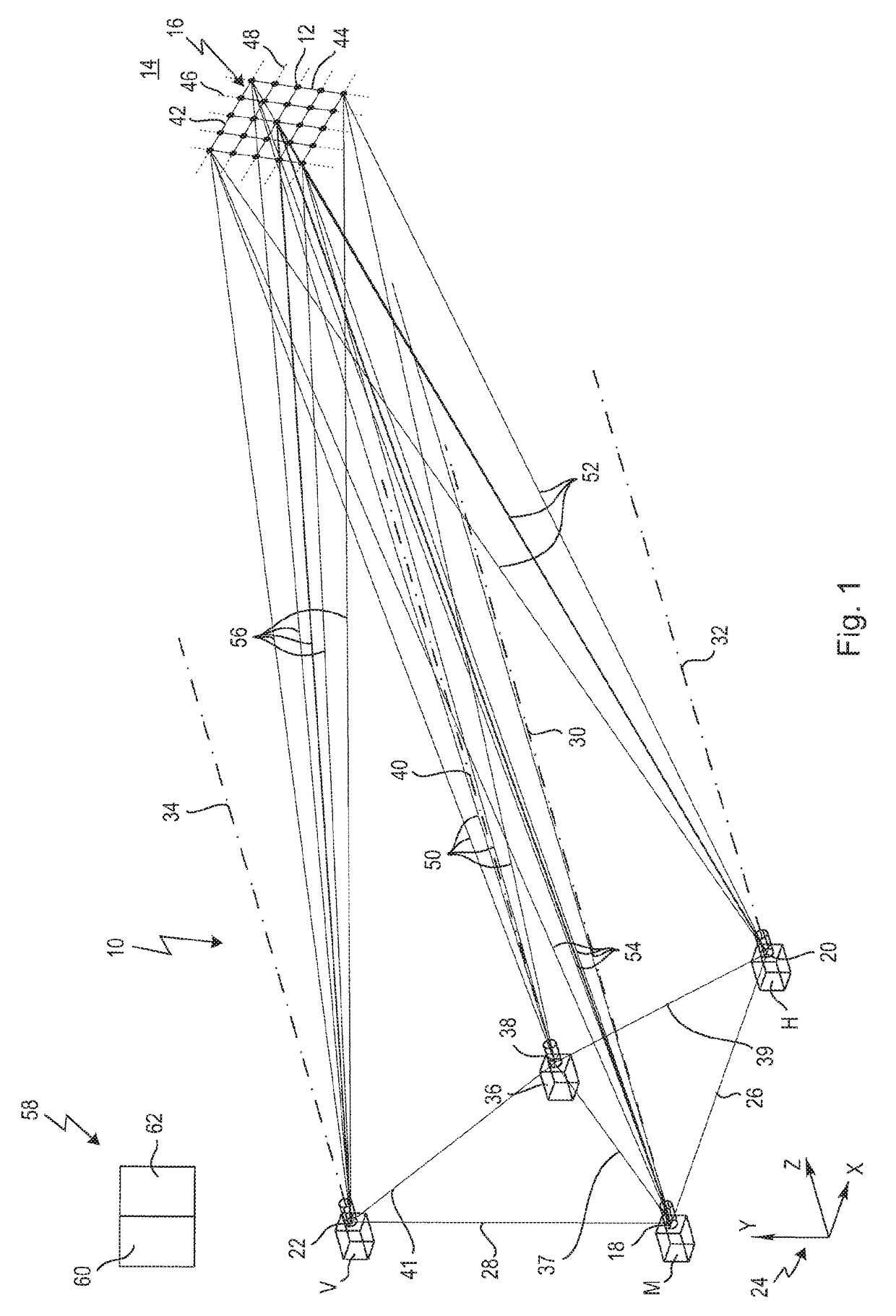 Method and apparatus for identifying structural elements of a projected structural pattern in camera images