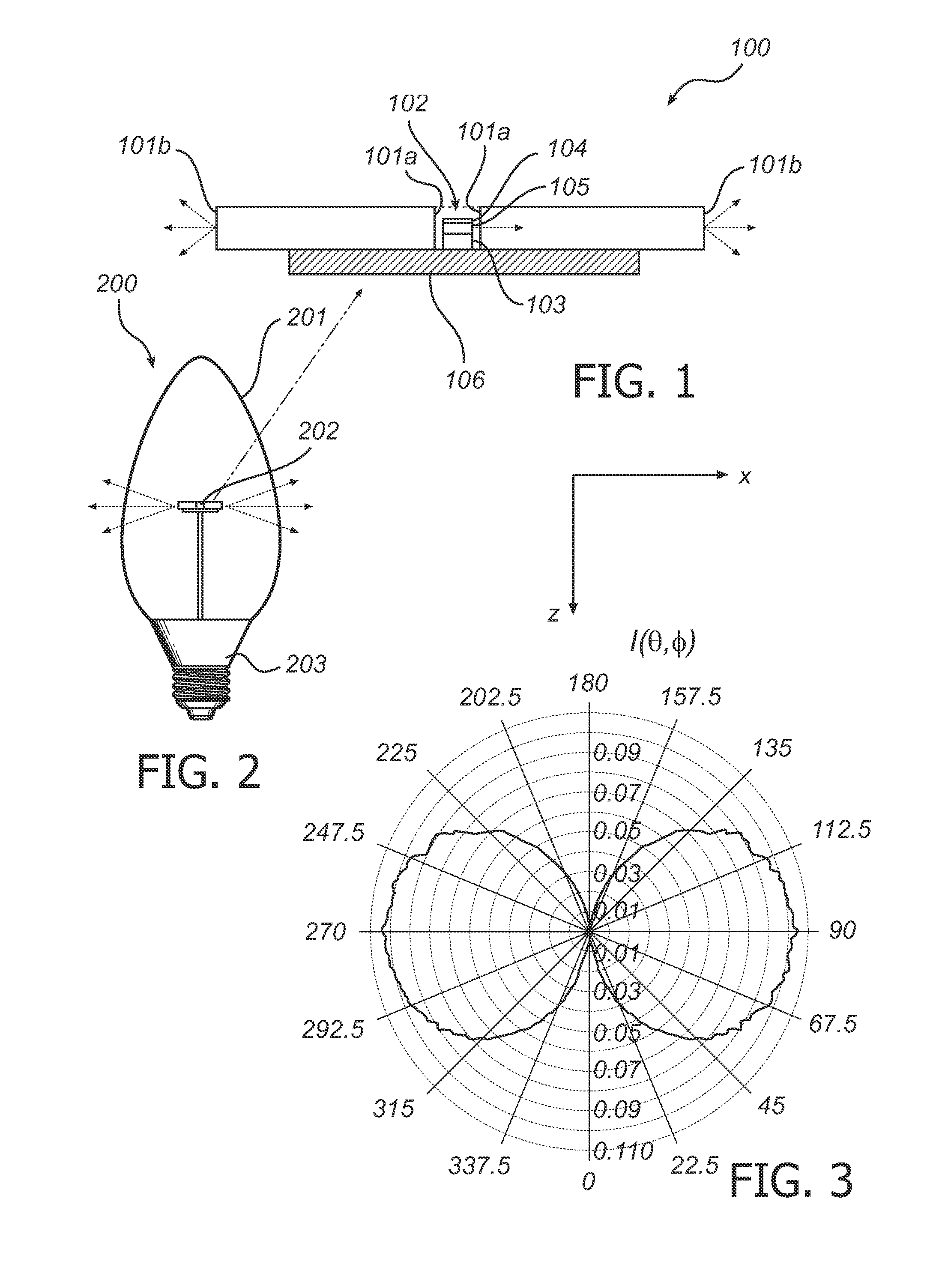 Light emitting device creating decorative light effects in a luminaire