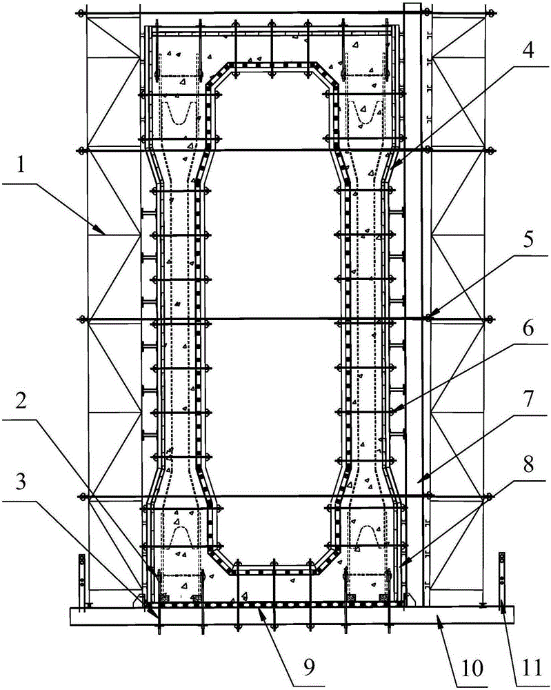 Steel arch rib outer wrapped concrete construction method for steel trussed arch bridge