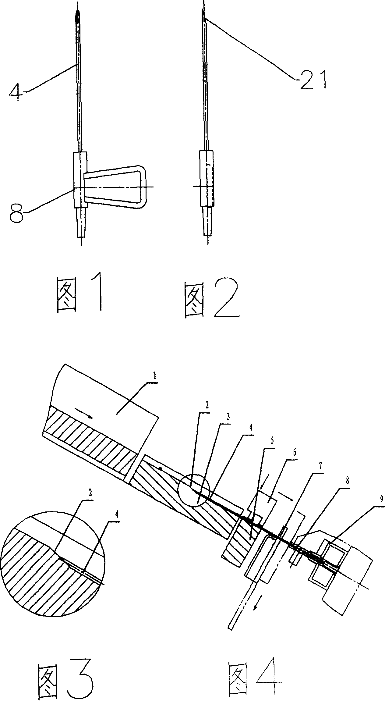 Transfusion needle mechanical needle tube mounting technique and device thereof
