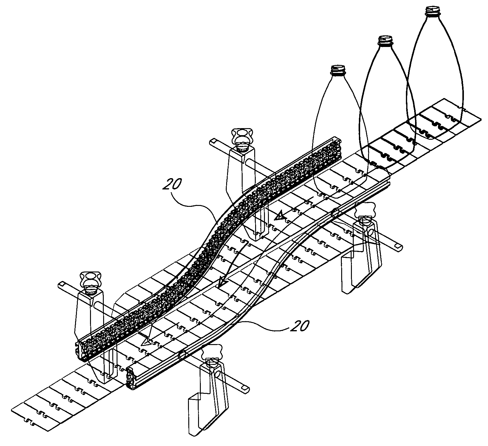 Bendable/twistable rolling conveyor guide