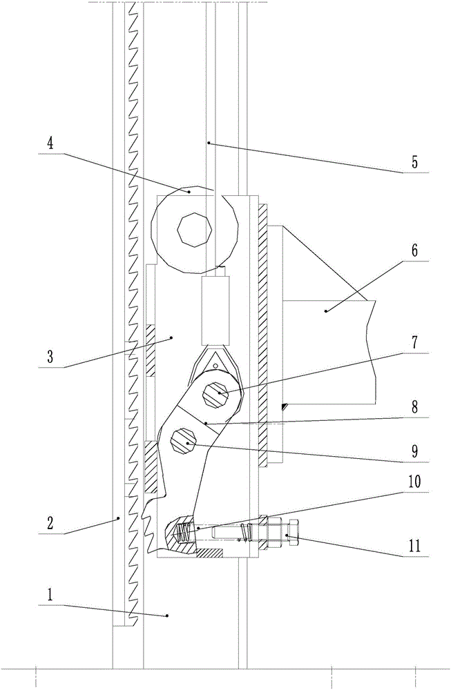 Dropping prevention mechanism of device for lifting four-corner drill tower from ground