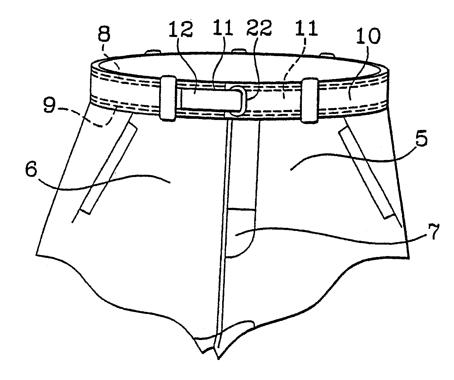 Pair of pants equipped with a tightening strap