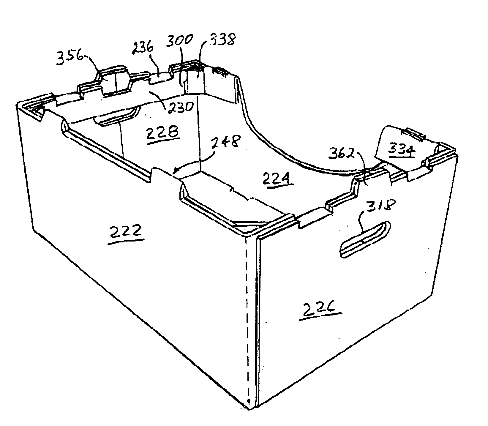 Self-locking stackable tapered container with partial top stucture
