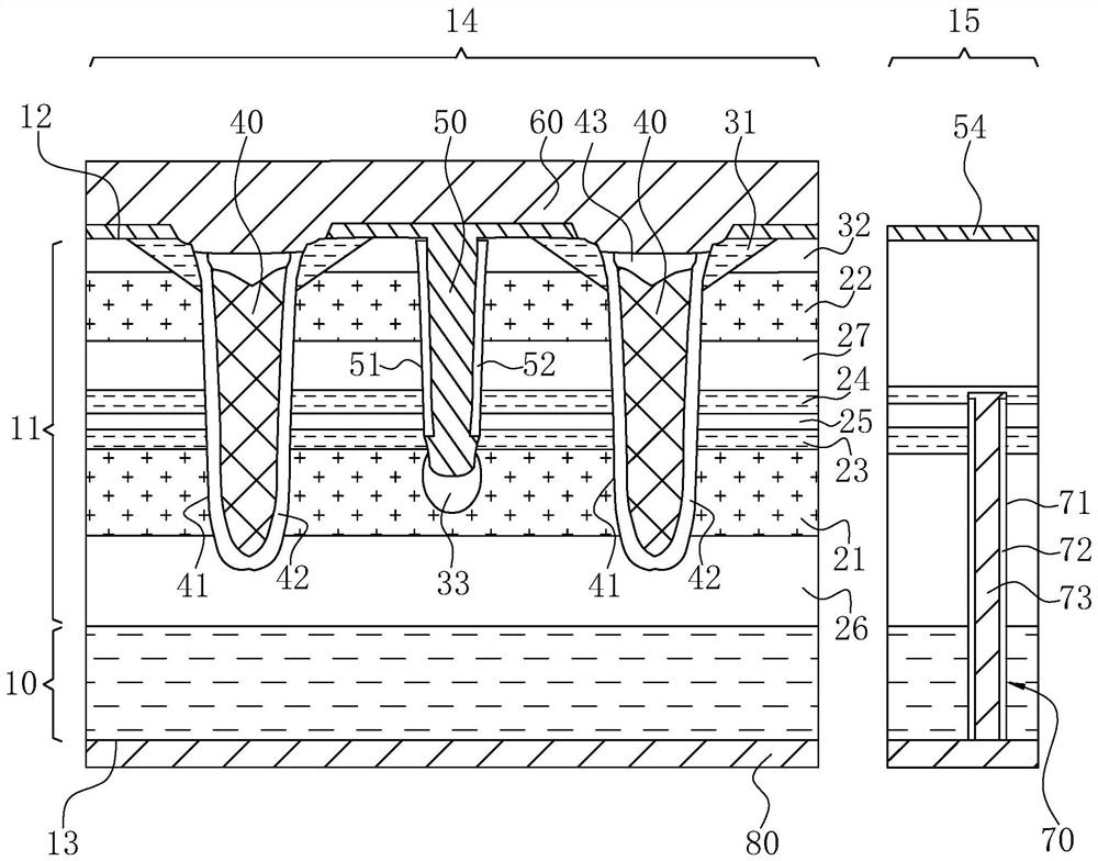 Chip structure and manufacturing method of multi-source MOS tube shared grid