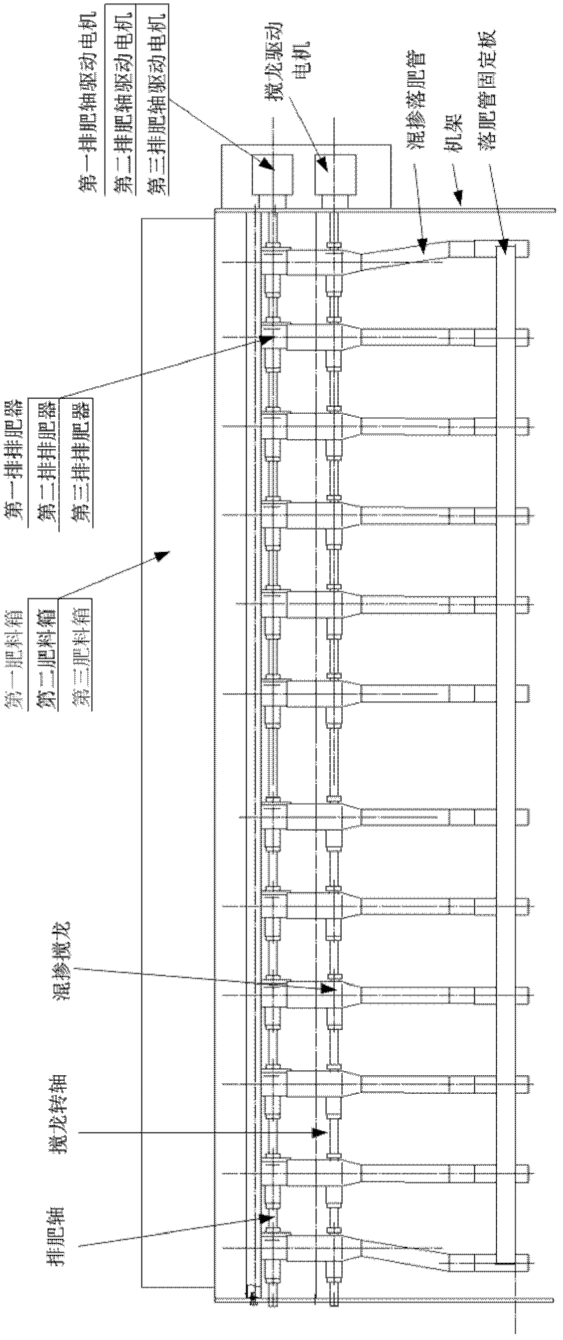 Full variable fertilizing device capable of adjusting fertilizer sowing quantity and proportion and control method thereof