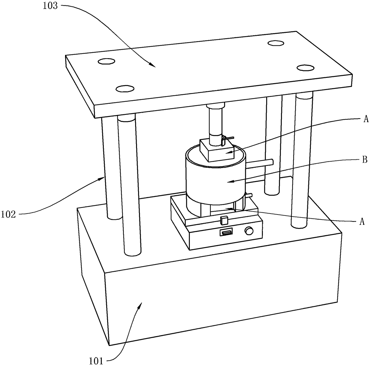 A rock tensile strength testing device capable of adding confining pressure