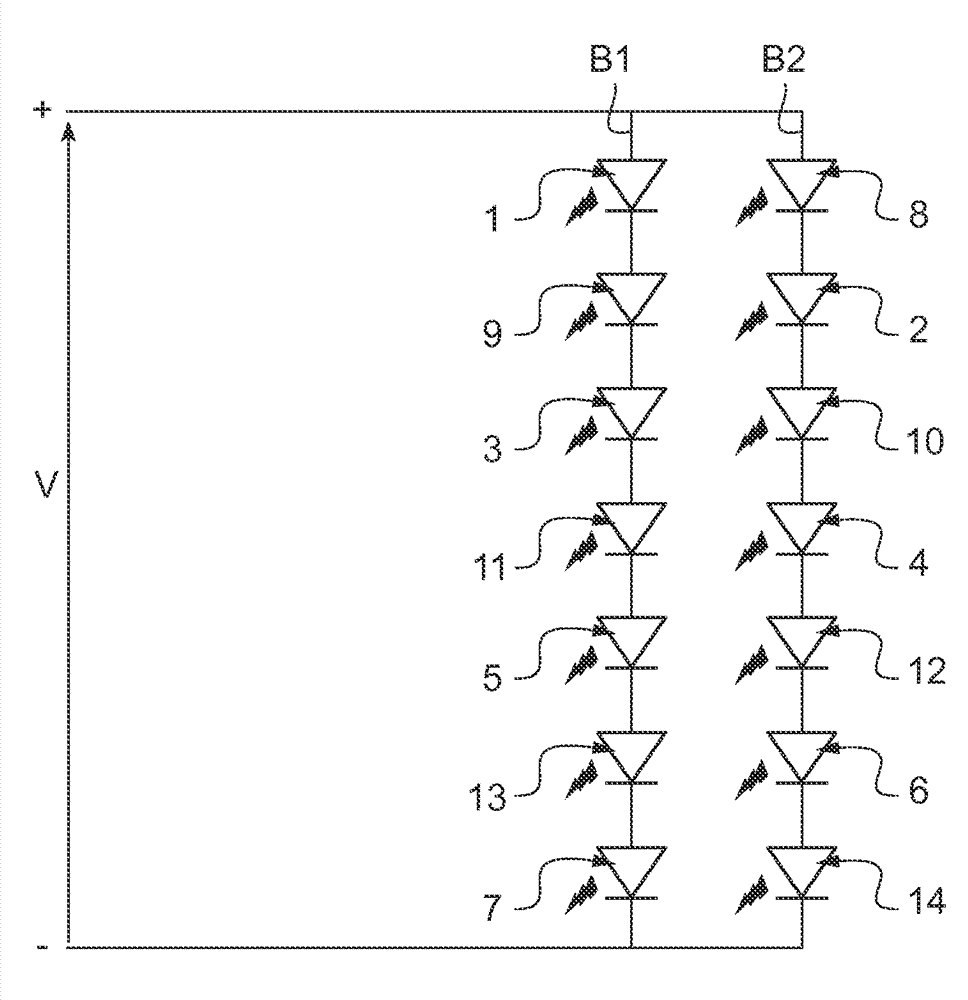 Module comprising light-emitting diodes and illuminated glazing including such a diode module