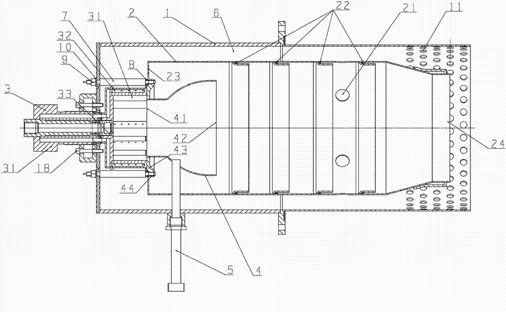 Lean premixed combustion chamber for gas turbine