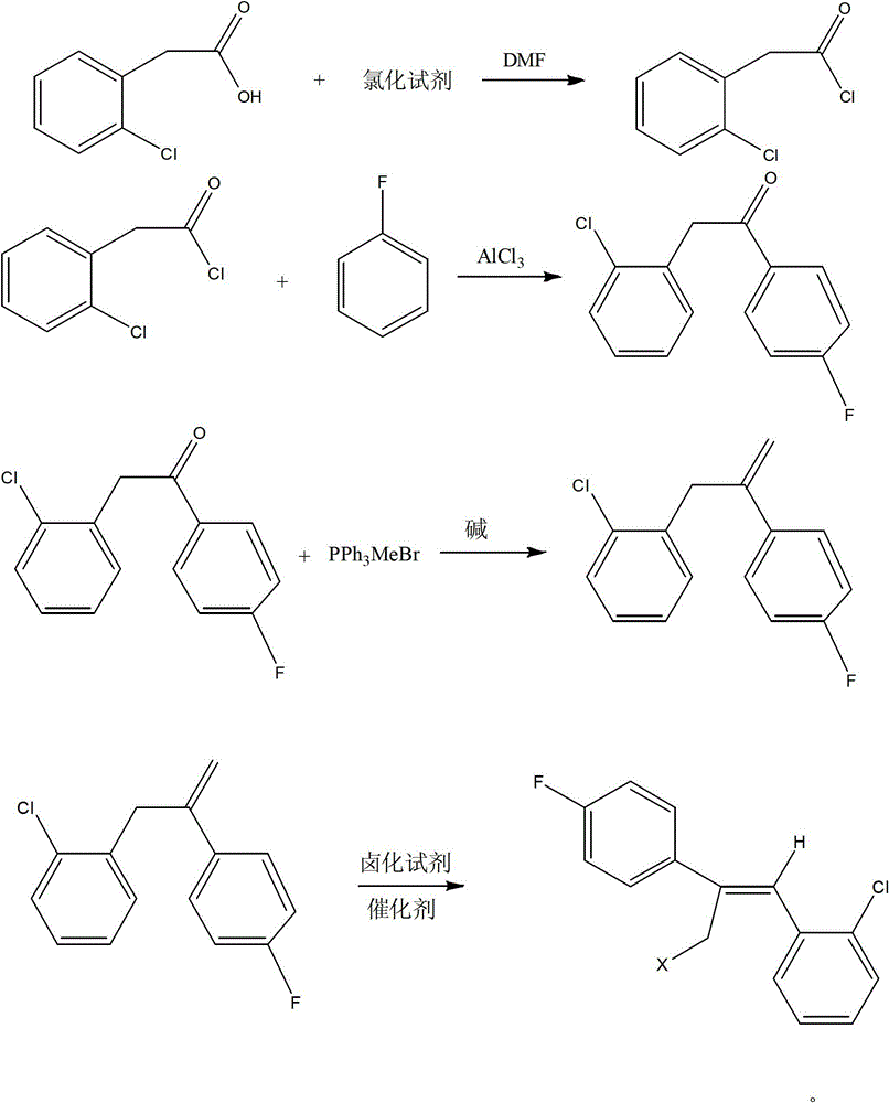 Preparation method of epoxiconazole intermediate (Z)-2-(4-fluorophenyl)-1-(2-chlorphenyl)-3-halogen propylene