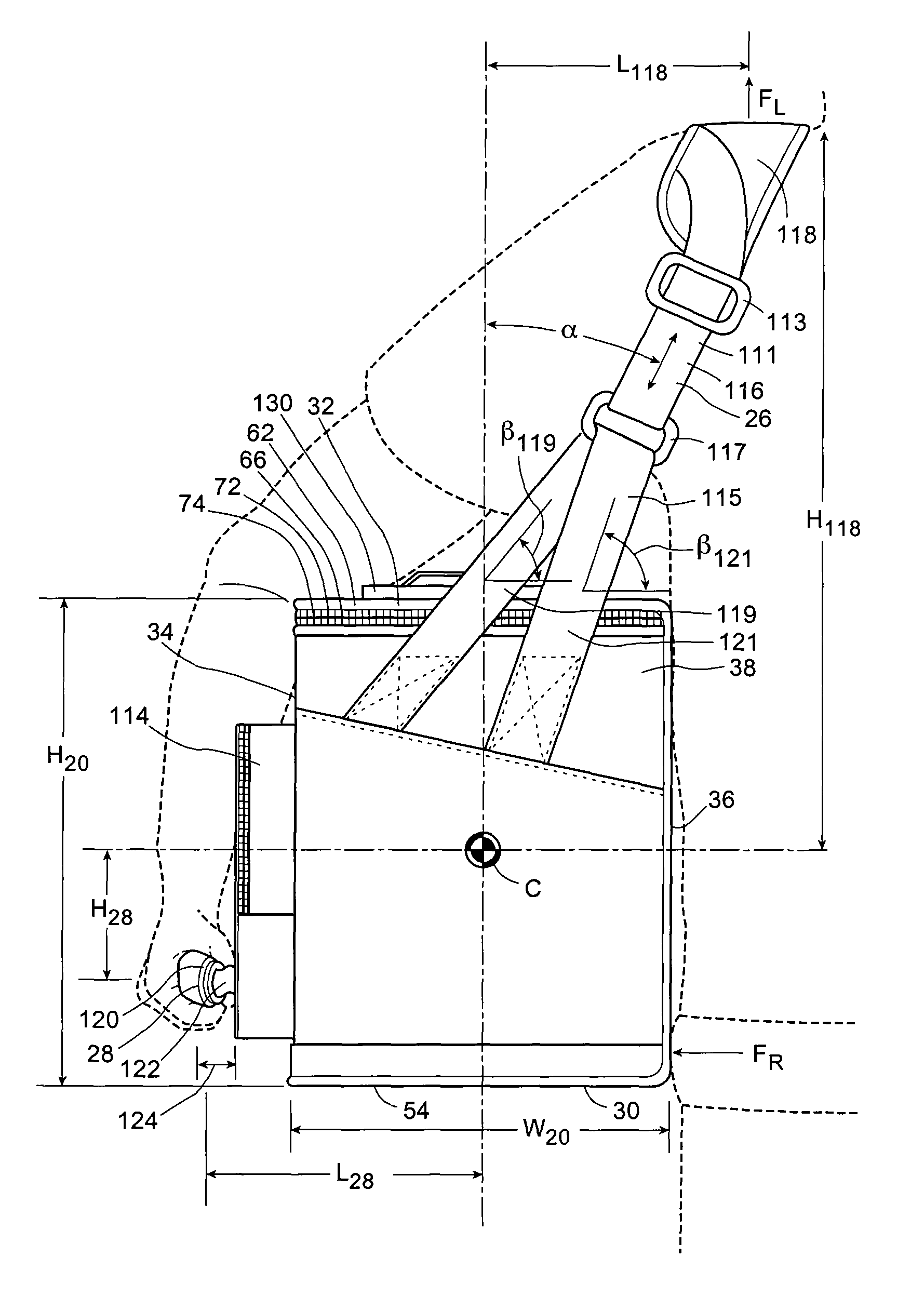 Insulated container with asymmetric lifting arrangement