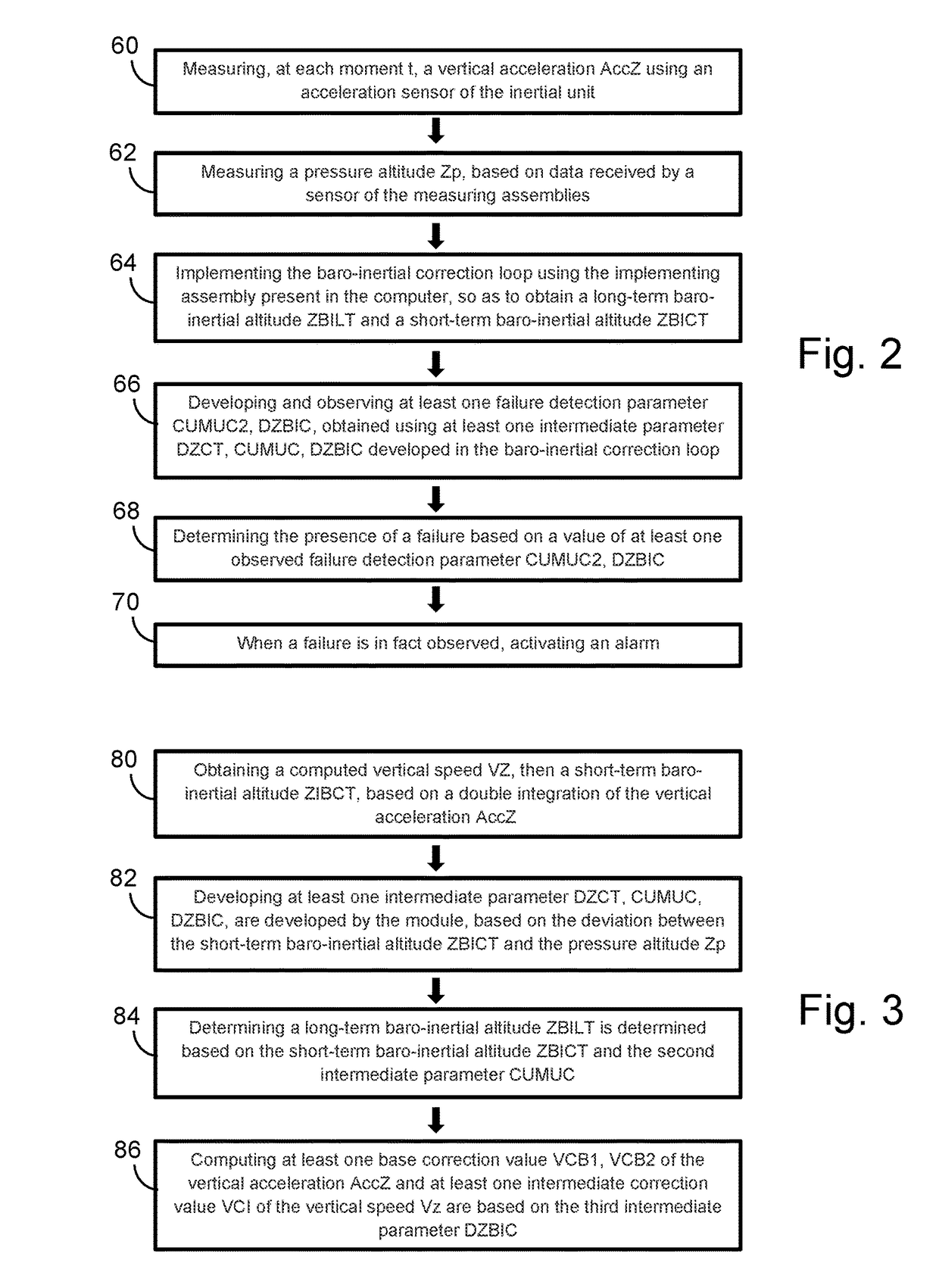 Method for detecting a failure of at least one sensor onboard an aircraft implementing a baro-inertial loop, and associated system