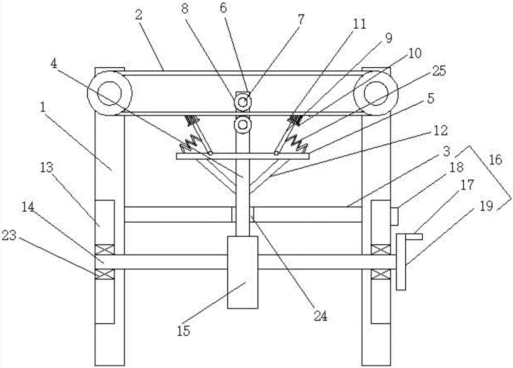 Conveying belt tensioning device used for workshop and having sweeping function