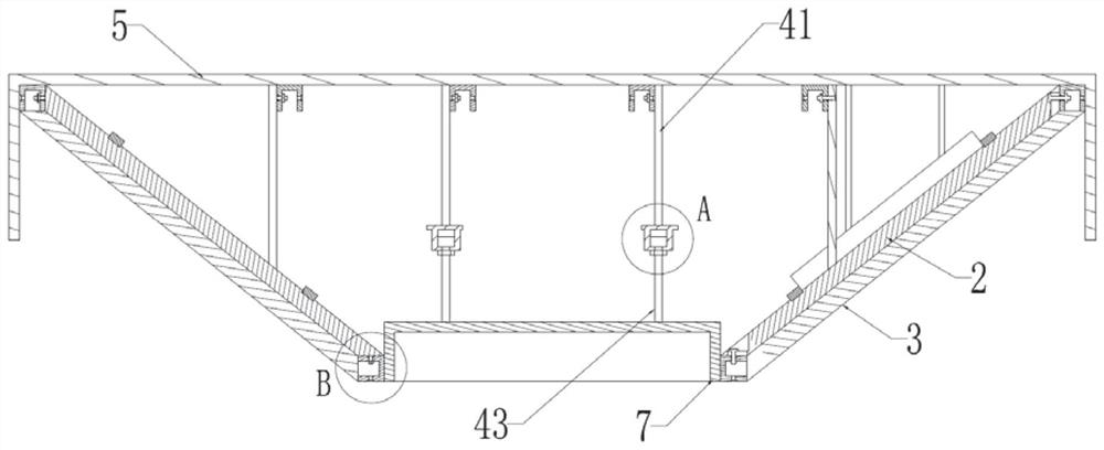 Special-shaped slope suspended ceiling hoop type structural design with damping adjusting effect and mounting method