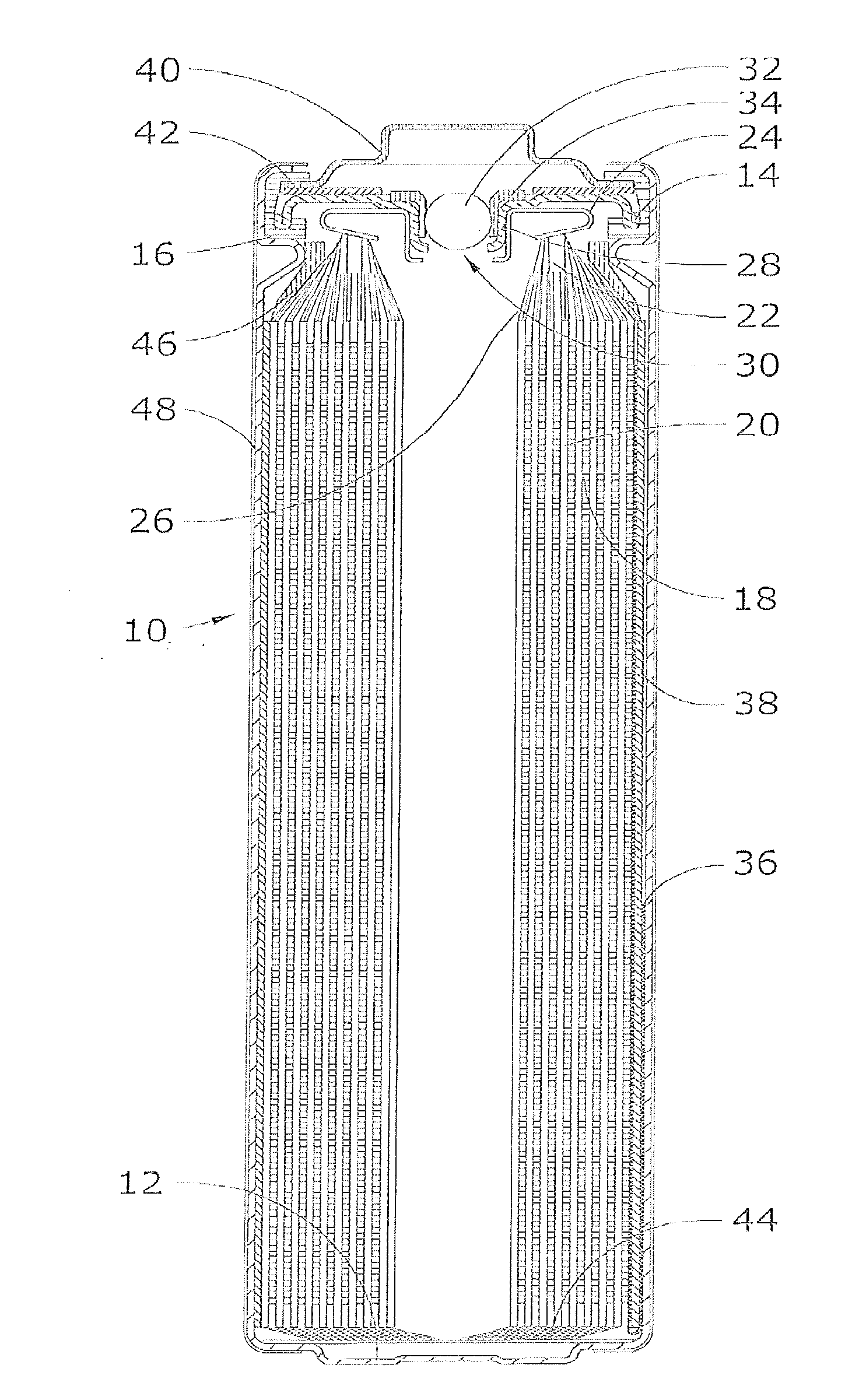 Lithium-Iron Disulfide Cell Design with Core Reinforcement