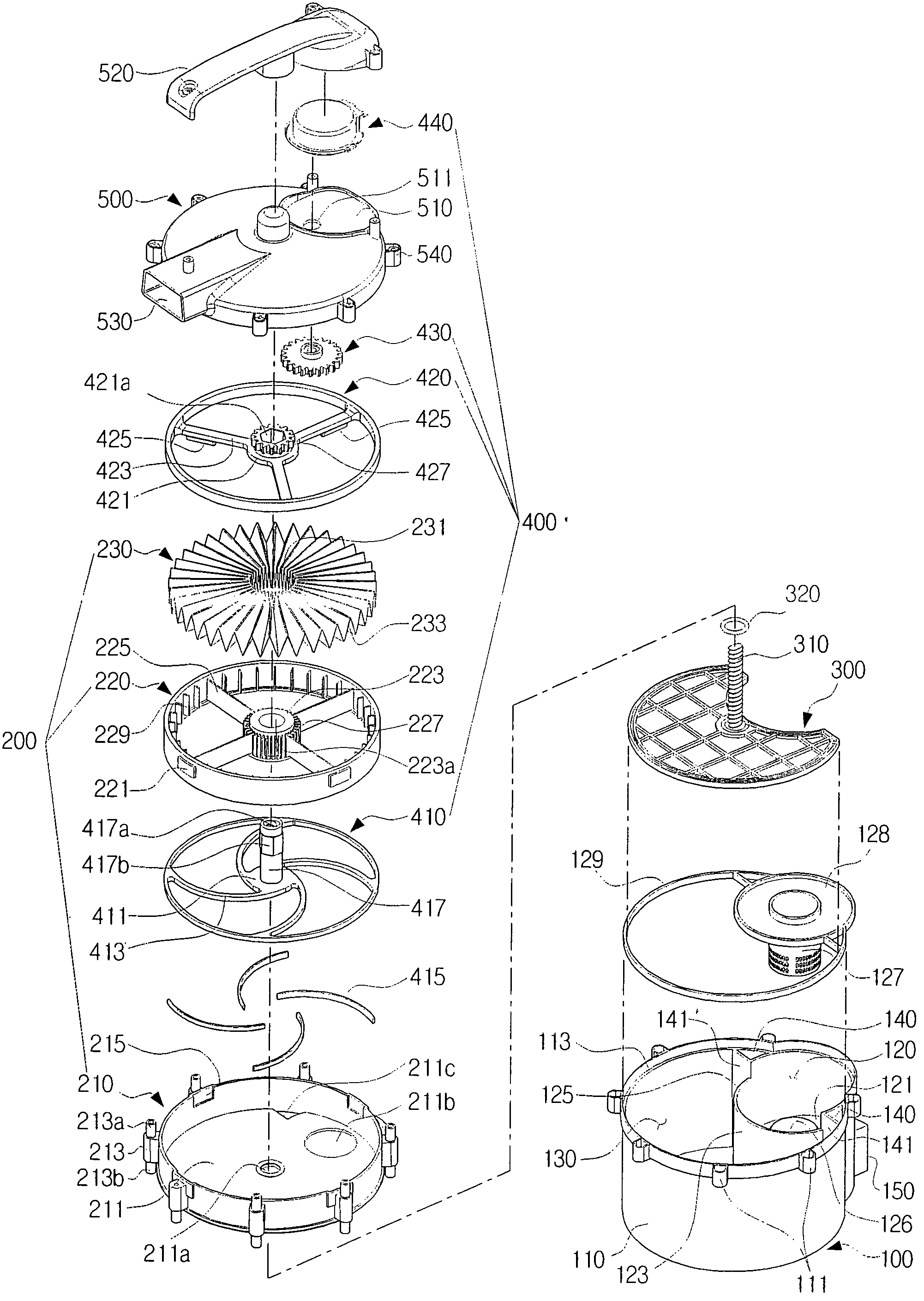 Dust collecting apparatus with combined compacting and filter cleaning for a vacuum cleaner