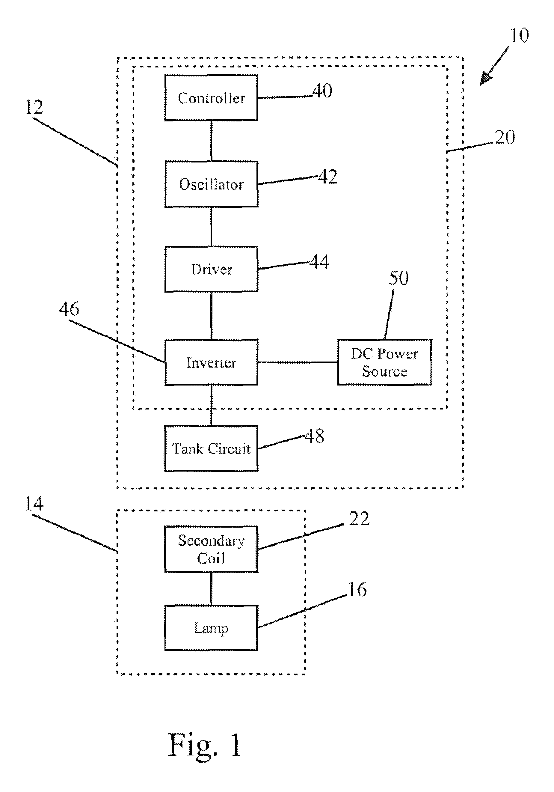 Inductively-powered gas discharge lamp circuit