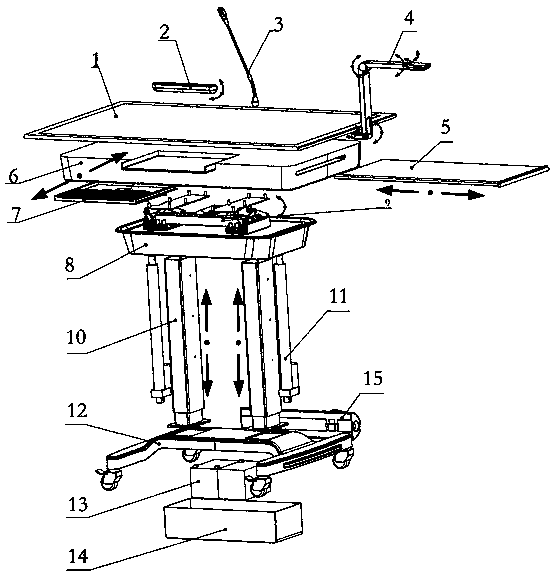 Platform with double-rod lifting function and tiltable top