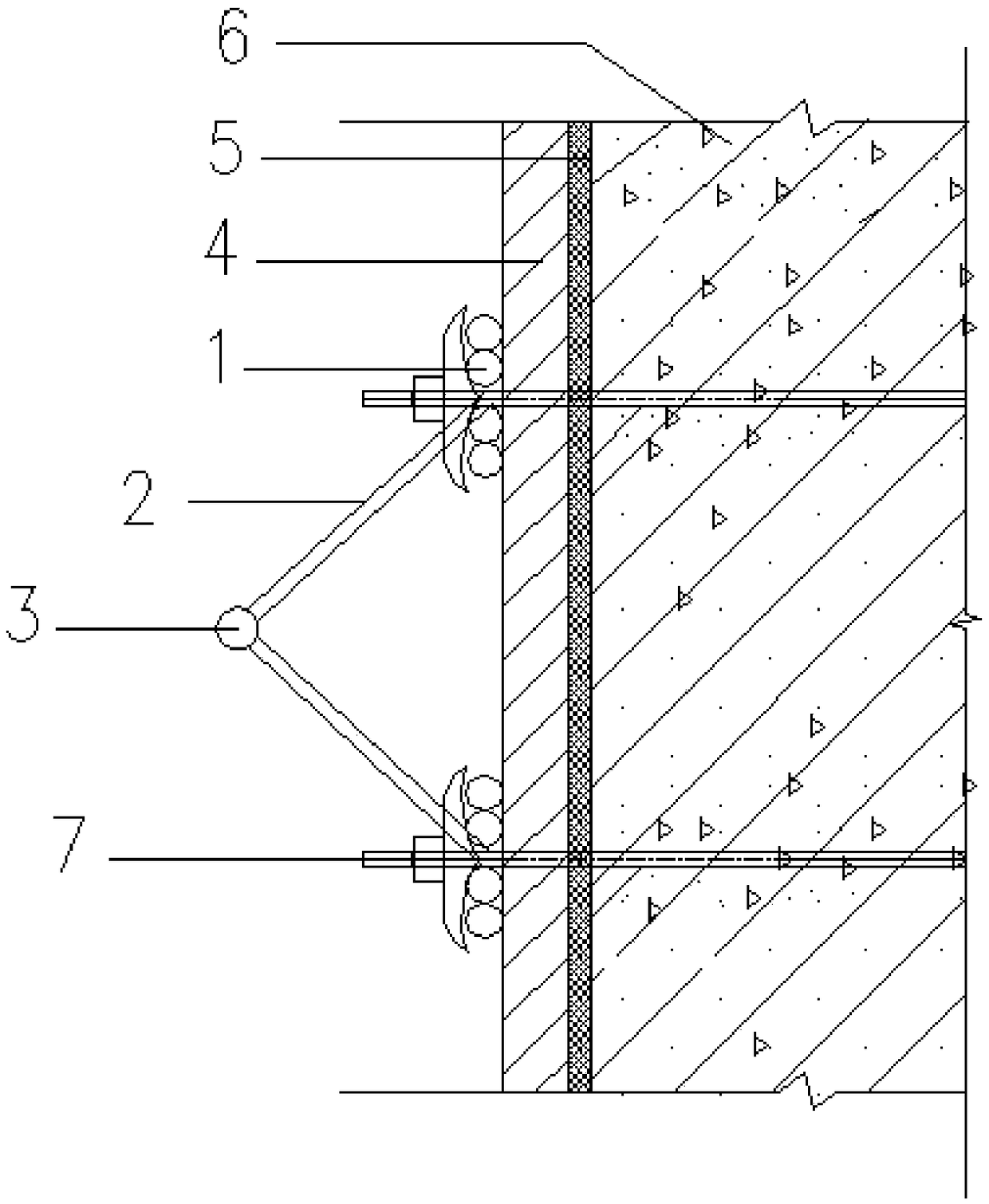 A curved shear wall formwork support to strengthen the main flute and its construction method