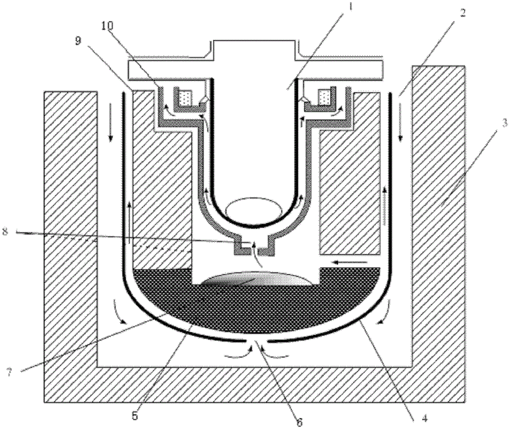 A device for retaining molten matter outside the nuclear power plant after an accident