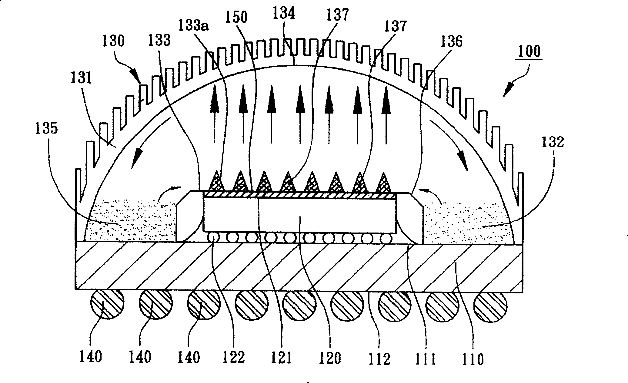 Heat elimination type structure for packing complex crystal