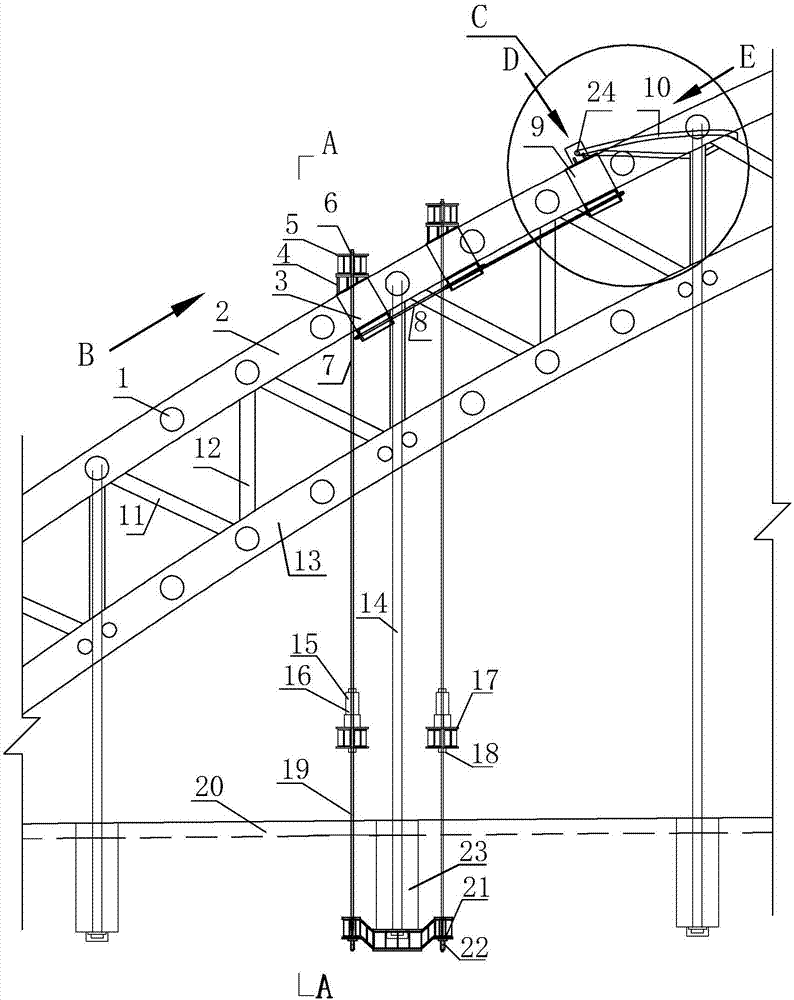 Hoop type tool hanger device for steel tube truss concrete arch bridge hanger replacement