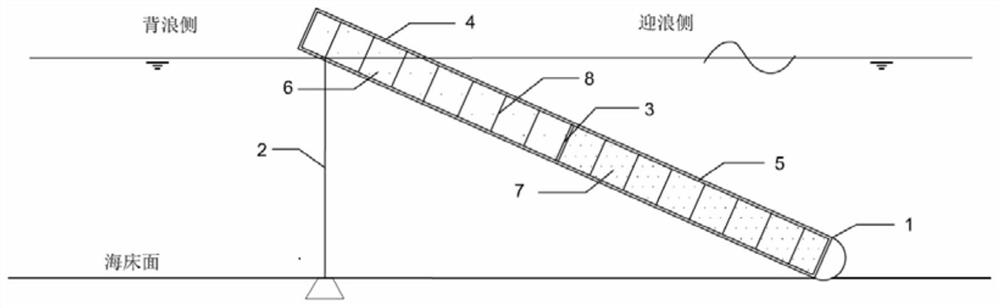Floating plate type breakwater structure inclining towards wave backing side