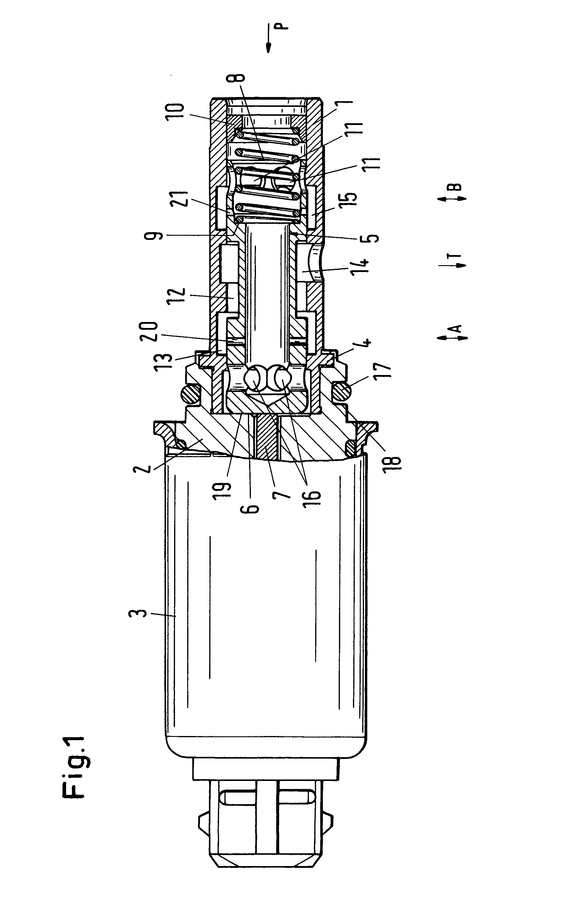 Proportional solenoid valve for a camshaft adjusting device of motor vehicles