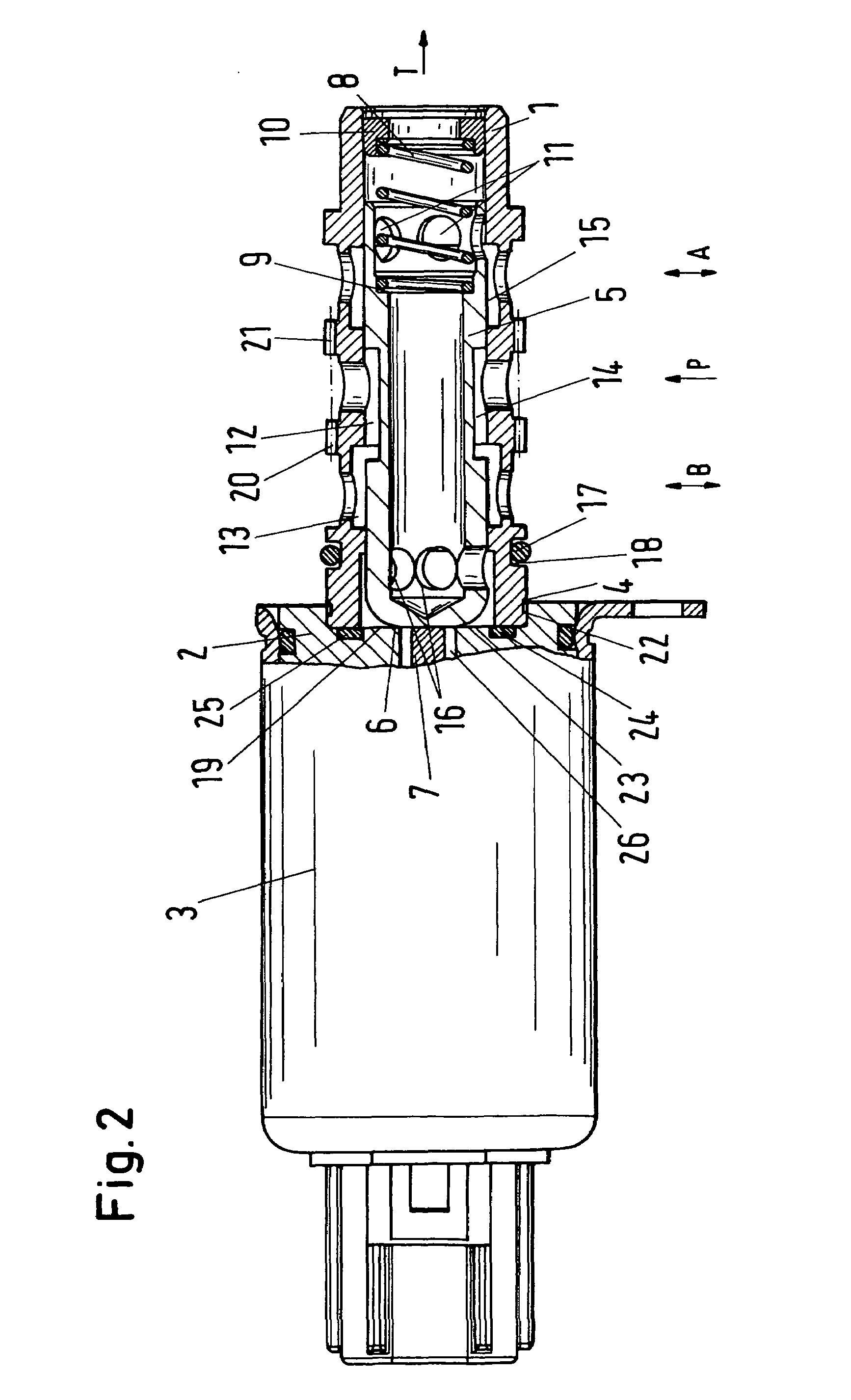Proportional solenoid valve for a camshaft adjusting device of motor vehicles