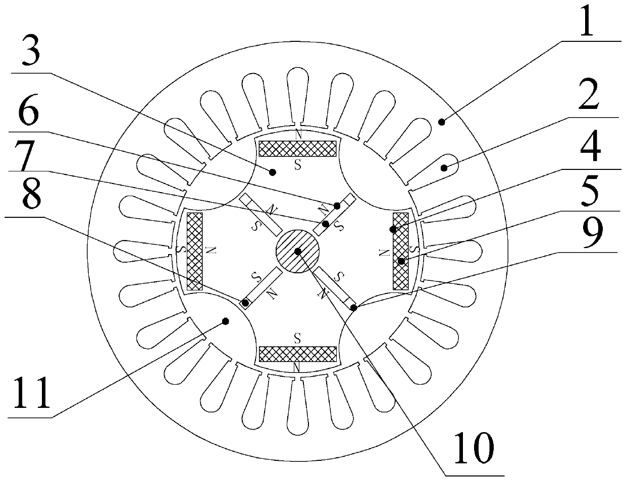 Series hybrid permanent-magnet adjustable magnetic flux motor with reverse salient pole characteristic