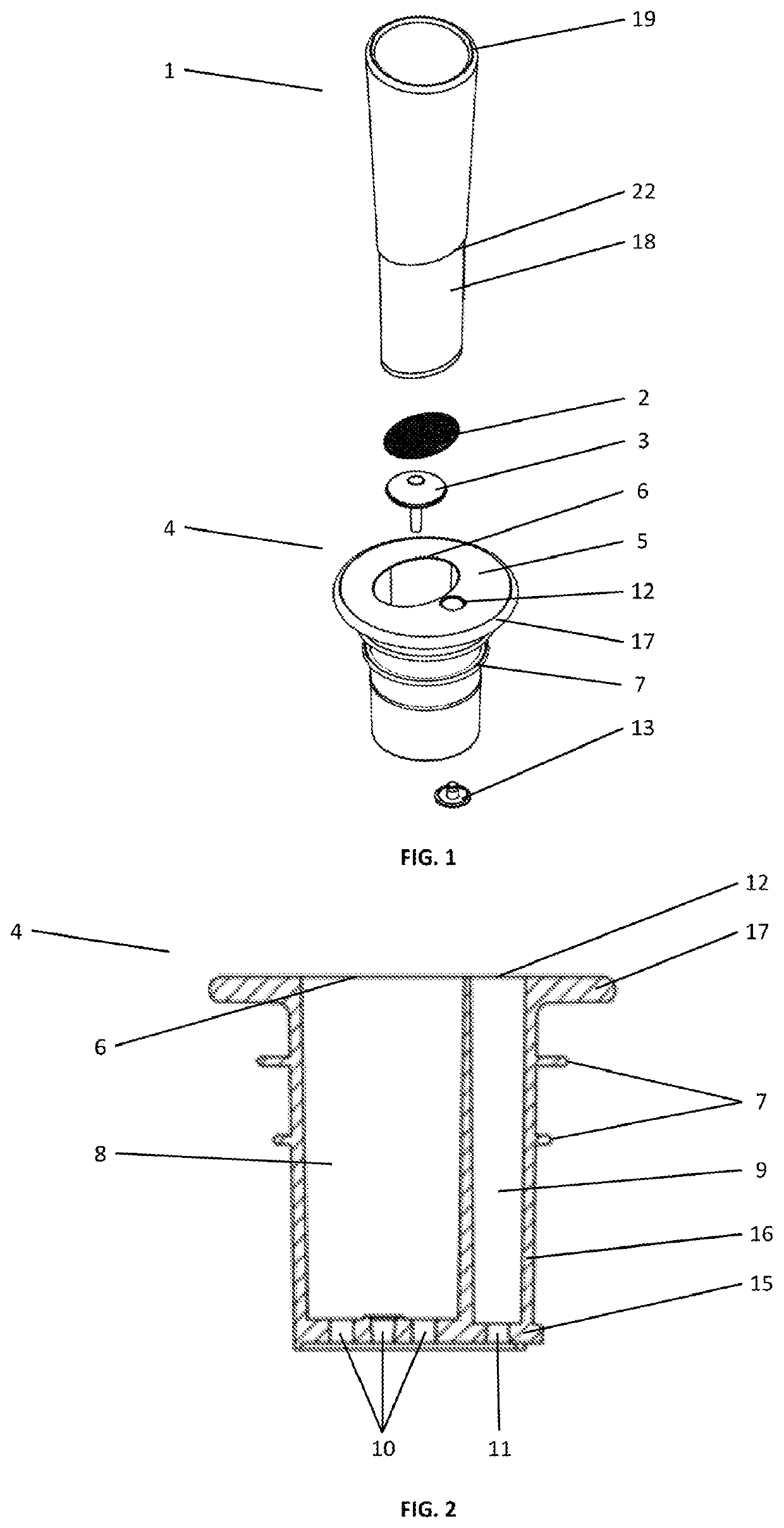 A body intended for mounting to/on an outlet of a container with a fluid and a container delivering a medicine product or a dietary supplement in a solid form and a device comprising this body and this container