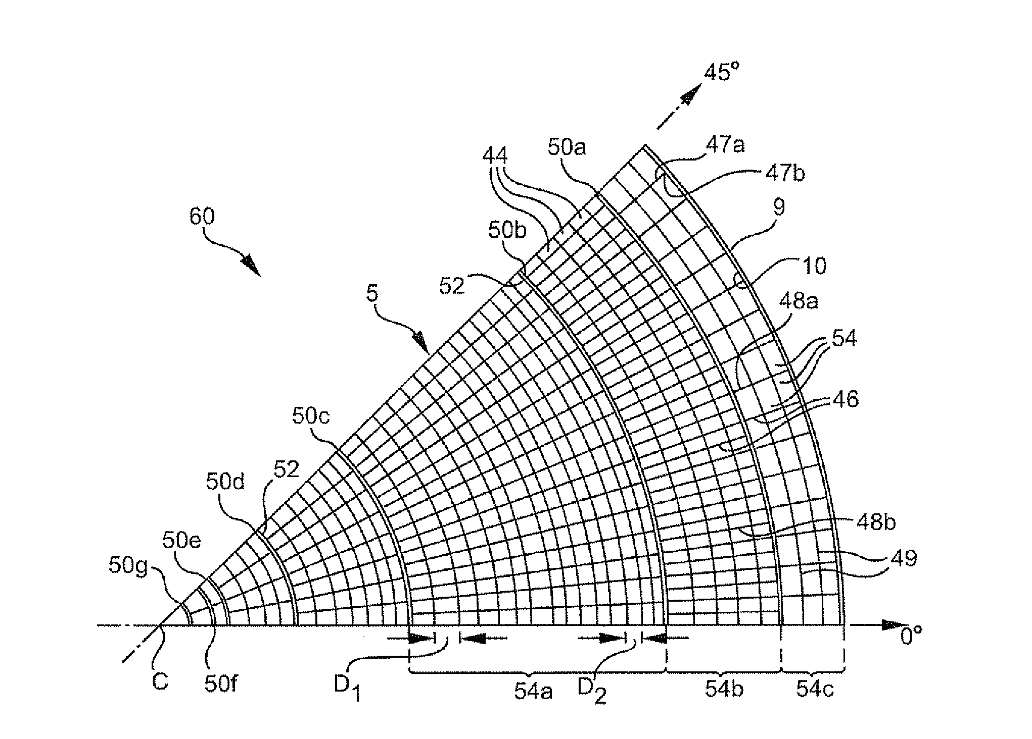 Radial cell ceramic honeycomb structure