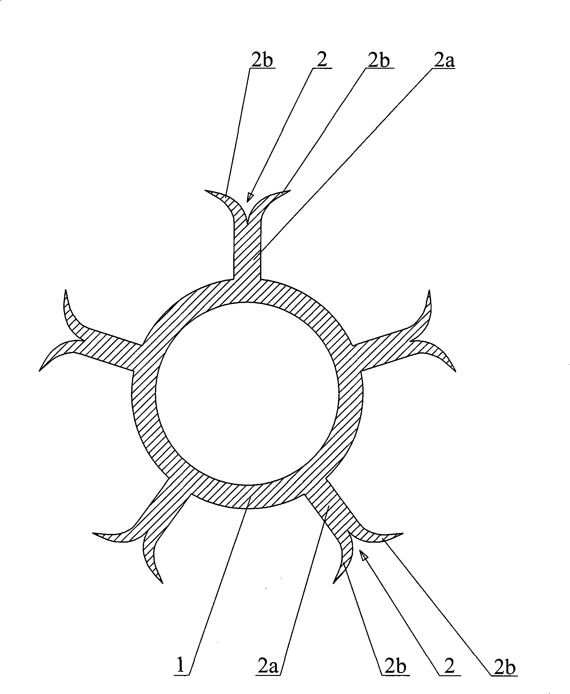 Rotating flexible shaft supporting tube with supporting vane having Y-shaped section