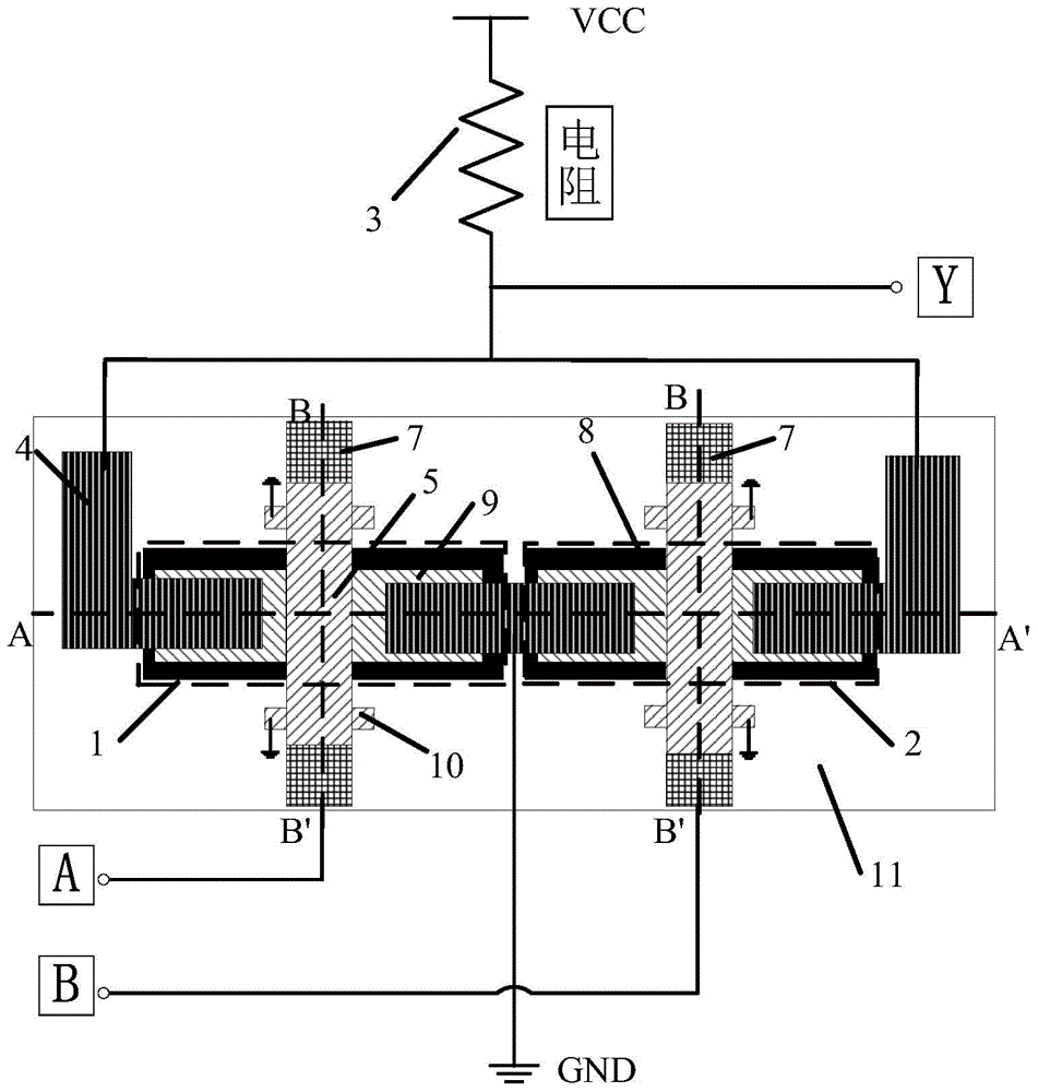 GaN-based low leakage current clamped beam switch field effect transistor NOR gate