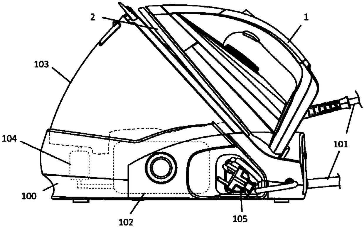 Iron comprising an ironing surface, a heating plate and a vaporisation chamber