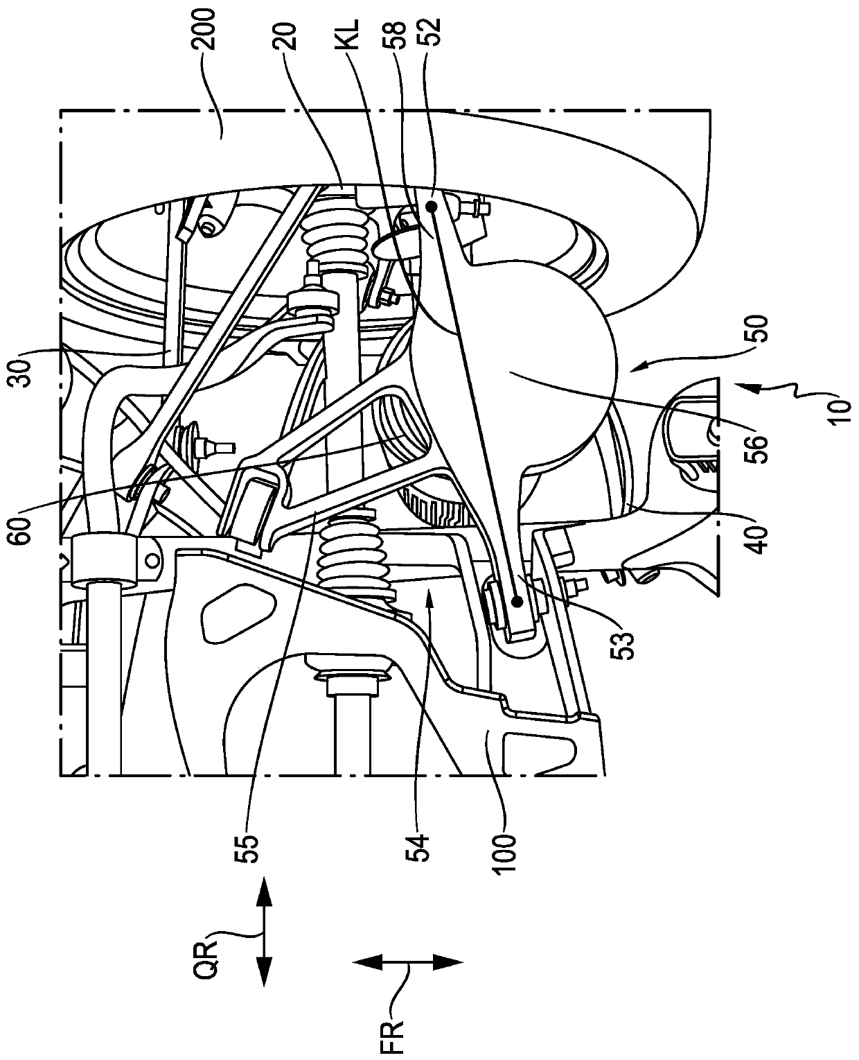 Axle device for connection of wheel to body of vehicle