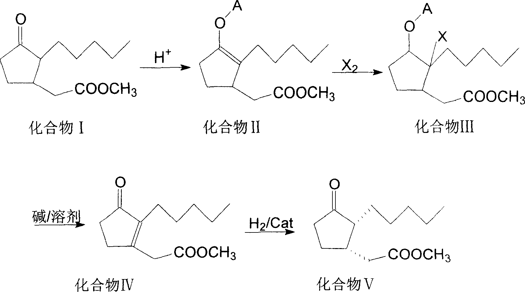 Synthesizing process of cis-dihydro jasmine keto-acid methyl ester