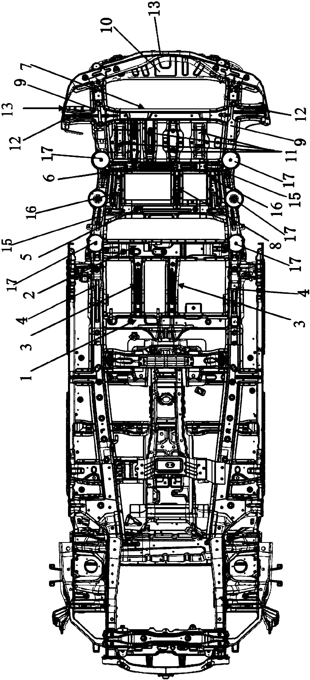 Rear frame assembly of vehicle body chassis