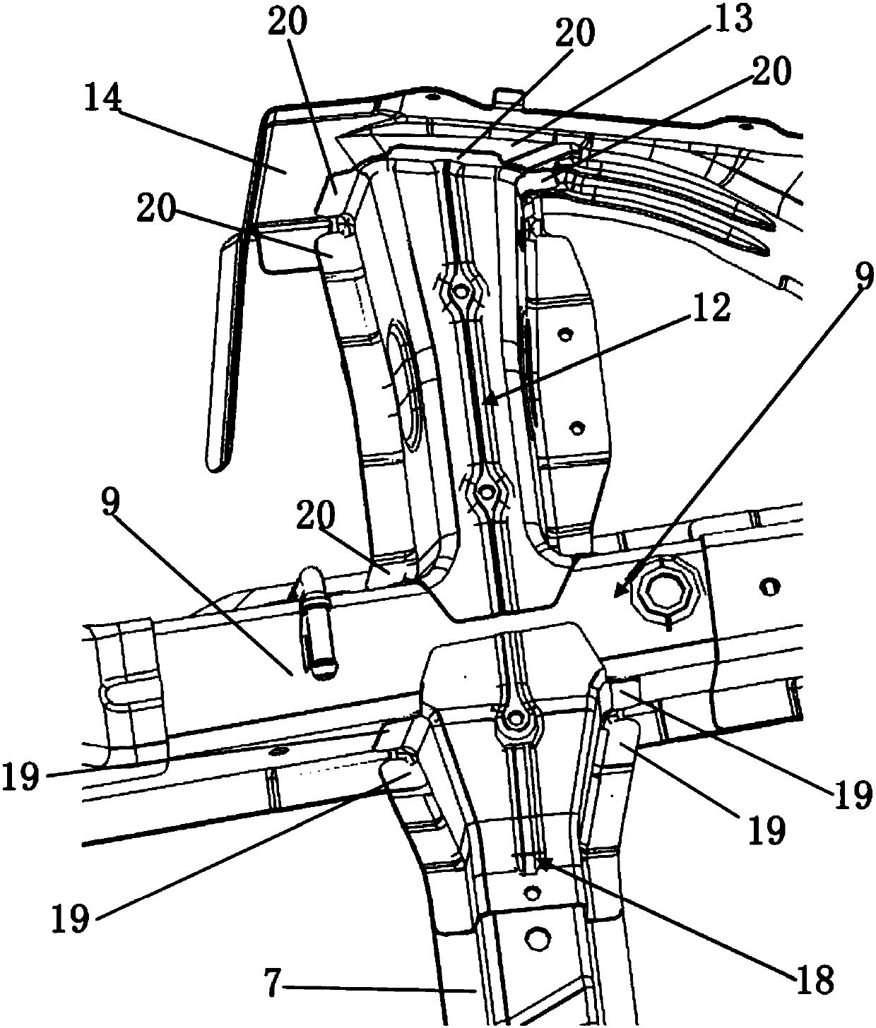 Rear frame assembly of vehicle body chassis