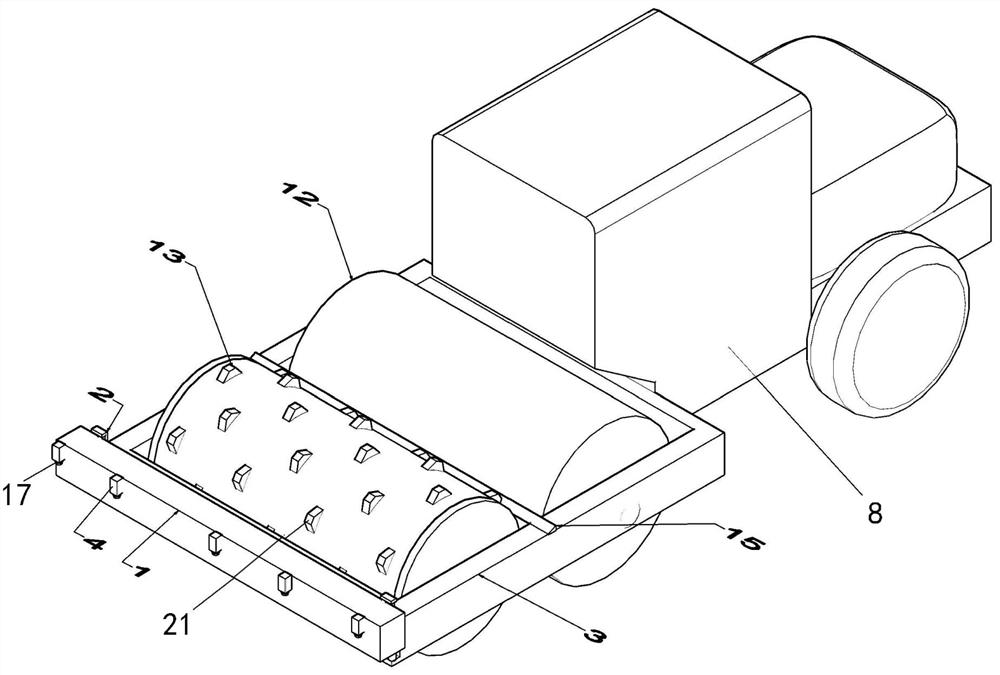 Rolling device and method for realizing rapid drainage and exhaust of rubber soil roadbed