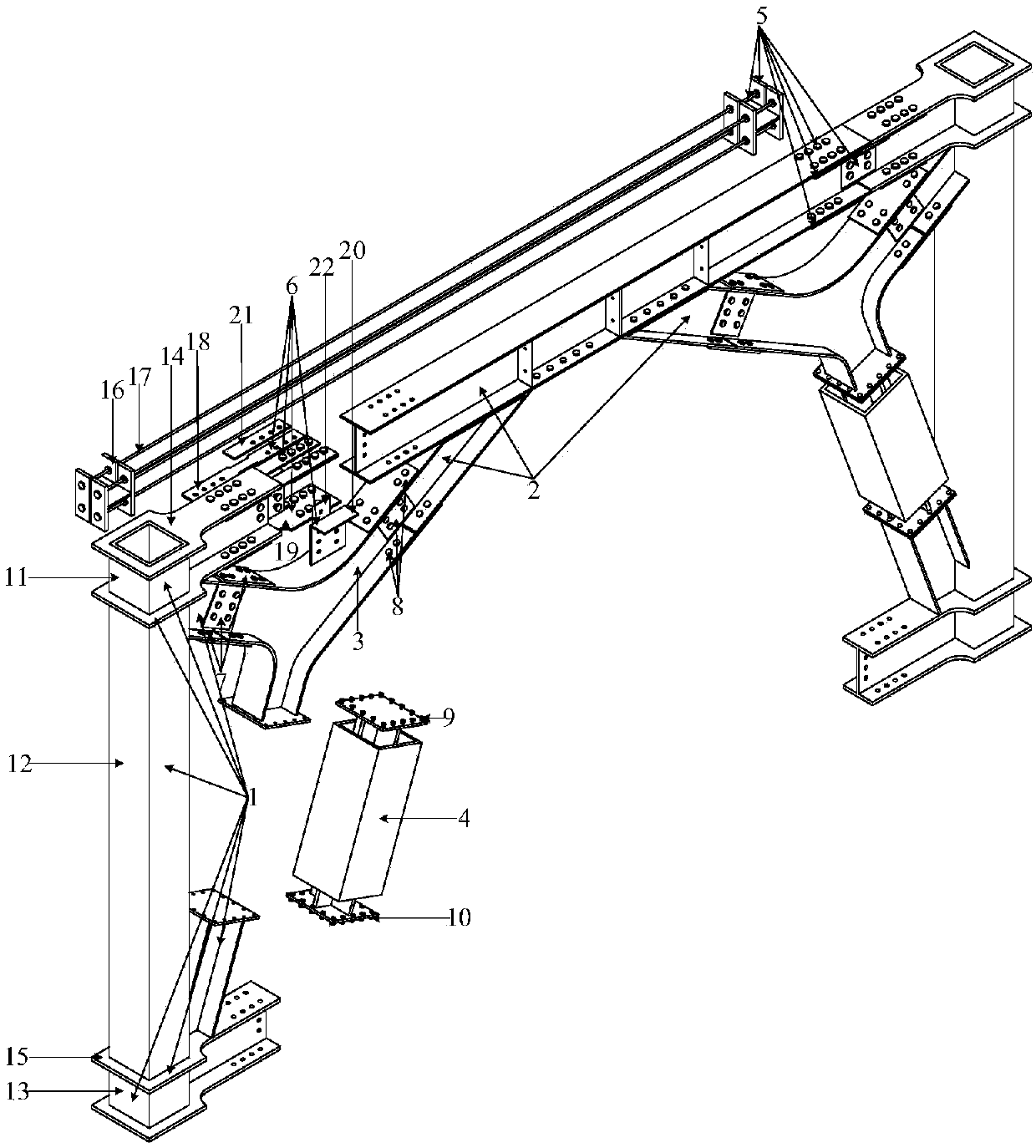 Large-net-clearance self-resetting steel frame center bracing system