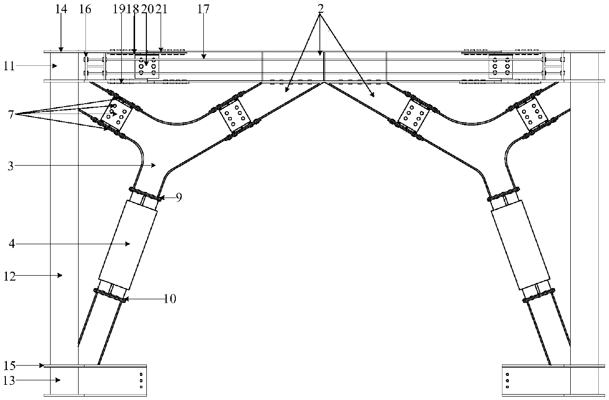 Large-net-clearance self-resetting steel frame center bracing system