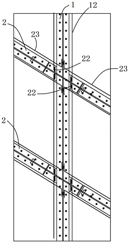 Different-direction steel beam oblique crossing waist rib connecting structure and connecting method thereof